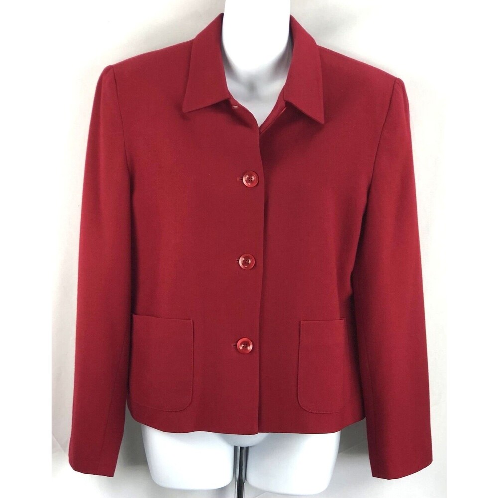 Talbots 100% Wool Jacket/Blazer 8 Red Cropped Acadamia Classic Business Office